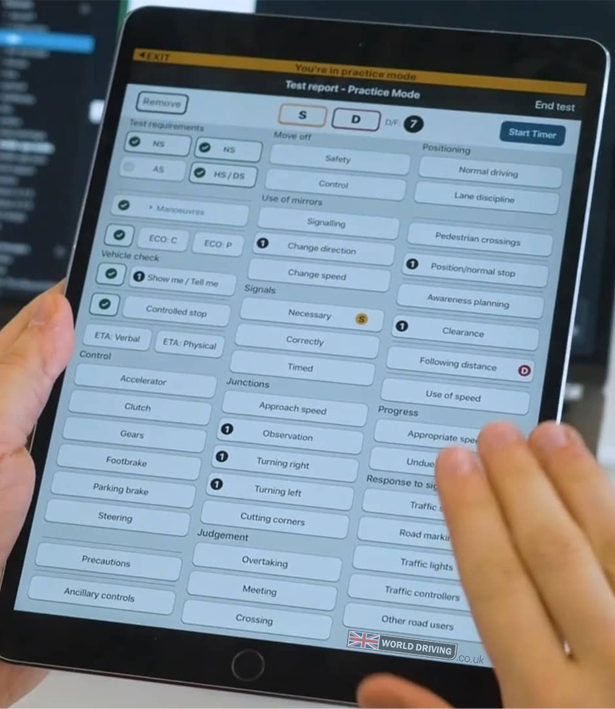 Driving examniners iPad results screen
